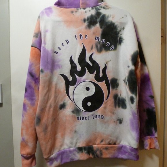 Tie Dye Hoodie with front pocket and logo "KEEP THE MOOD" Women's - Picture 6 of 11